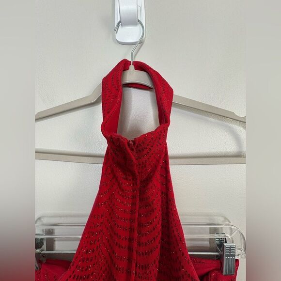 Gunne Sax X Jessica McClintock Red Sparkle Floating neck Dress Vintage - Picture 4 of 9